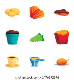 French city lunch icon set. Cartoon set of 9 french city lunch vector icons for web design isolated on white background