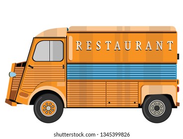 French classic van. Hi-detailed Food Truck isolated. Realistic Fast-food Van.