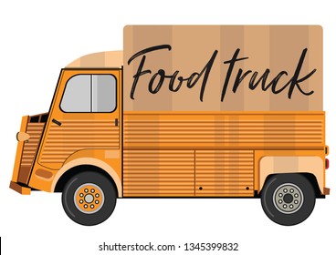 French classic van. Hi-detailed Food Truck isolated. Realistic Fast-food Van.