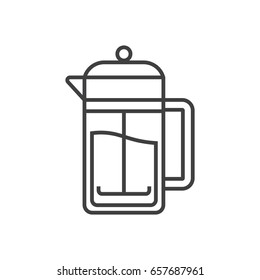 French coffee press line icon. Coffee pot.