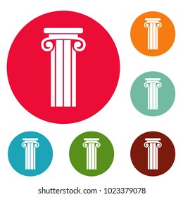 French column icons circle set vector isolated on white background