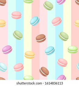 French confection macaron cake, macaron candy colorful stripes seamless background. Hand drawn vector pattern. Delicious colorful dessert pastry. wallpaper