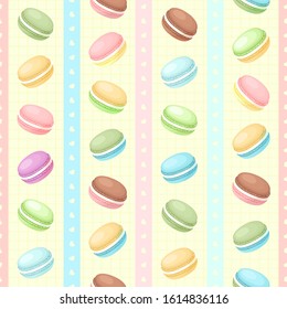 French confection macaron cake, macaron candy colorful stripes seamless background. Hand drawn vector pattern. Delicious colorful dessert pastry. wallpaper