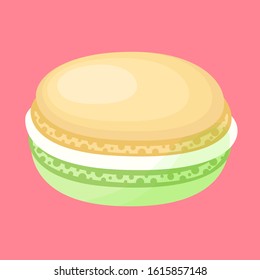 French confection macaron cake, macaron candy Red background. Hand drawn vector pattern. Delicious colorful dessert pastry. wallpaper