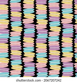 French confection macaron cake, macaron candy colorful stripes seamless background. Hand drawn vector pattern. Delicious colorful dessert pastry. wallpaper