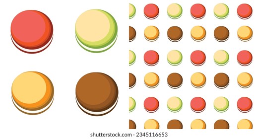 tarta de macarón de la confección francesa, fondo transparente de rayas coloridas de macaron. Patrón vector dibujado a mano. Deliciosa pastelería de postres colorida. fondo de pantalla