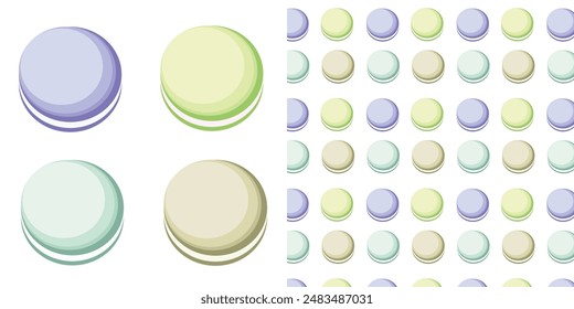 French confection macaron cake, macaron candy colorful stripes seamless background. Hand drawn vector pattern. Delicious colorful dessert pastry. wallpaper