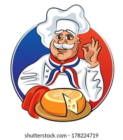 French cook & cheese. Vector illustration isolated on a white background