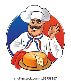 French cook & cheese. Vector illustration isolated on a white background