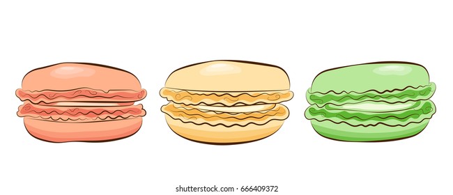 French cookies macarons isolated on white background