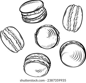 French cookies macaroons line drawing vector illustration.