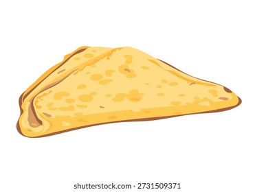 Crep francés. Panqueque de Vector doblado en un rincón. Una comida dulce tradicional para Maslenitsa en Rusia. Un símbolo de hospitalidad, sol de primavera, y una fiesta pagana que marca el fin del invierno.
