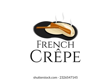 Französisch Crepe oder Crêpes Logo, Vektorgrafik. Vektorlogo für Krebsverkäufer, Lebensmittelhändler und Lebensmittelstände.