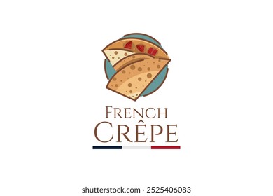 Französische Crepe oder Crêpes Logo, Vektorgrafik. Vektorlogo für Kreppverkäufer, Lebensmittelstand und Lebensmittelständer.