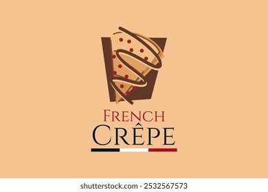 Französische Crepe oder Crêpes Logo, Vektorgrafik. Vektorlogo für Kreppverkäufer, Lebensmittelstand und Lebensmittelständer.