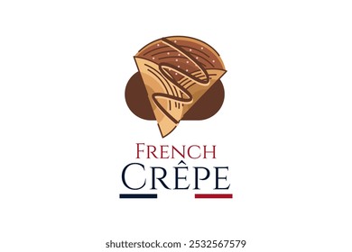 Französische Crepe oder Crêpes Logo, Vektorgrafik. Vektorlogo für Kreppverkäufer, Lebensmittelstand und Lebensmittelständer.