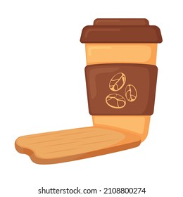 French croissant with coffee cup, breakfast butter bakery product icon, concept cartoon organic beverage food vector illustration, isolated on white. High calorie creamery flour bake food.