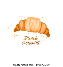 French Croissant, crispy bake isolated on white backgroud. Vector.