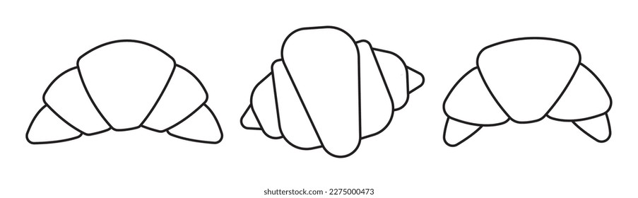 French croissant icon set. Outline, line art illustration of croissant bakery vector icon isolated on white background