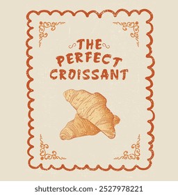 French croissant. Price tag or poster design. Set of vector illustrations. Typography. Engraving style, t-shirt print, painting.