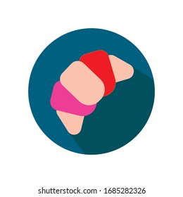French croissant simple sign. Сolor Icon with long shadow at dark blue background. Vector Illustration eps.