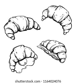 French croissants illustration. Black and white sketch. 