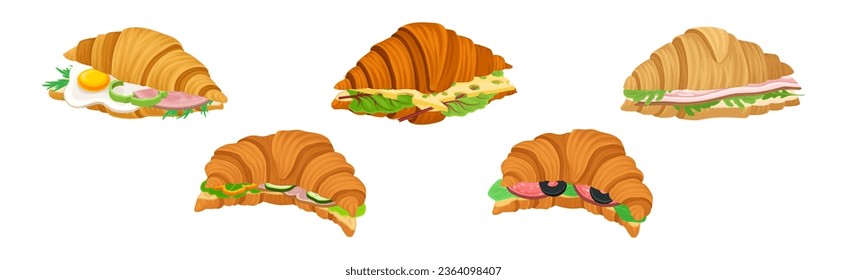 French Crunchy Croissants with Different Stuffing Vector Set