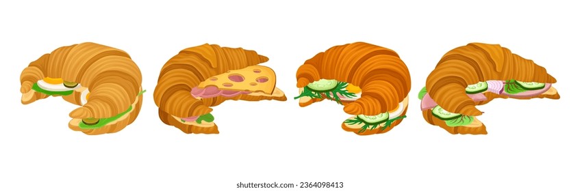 French Crunchy Croissants with Different Stuffing Vector Set