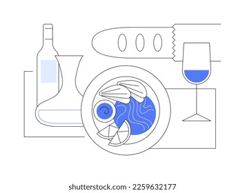 French cuisine abstract concept vector illustration. Classic european cuisine, fine dining restaurant, french gastronomy, cooking school tradition, chef menu, gourmet food abstract metaphor.