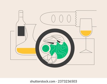 French cuisine abstract concept vector illustration. Classic european cuisine, fine dining restaurant, french gastronomy, cooking school tradition, chef menu, gourmet food abstract metaphor.