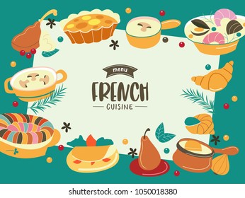 French cuisine, different dishes. A great set of vector dishes.