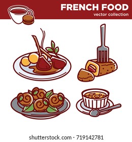 French cuisine food dishes vector icons for restaurant menu