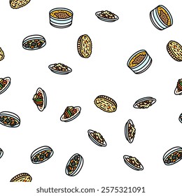 french cuisine food meal vector seamless pattern thin line illustration