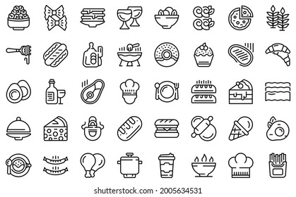 Iconos de cocina francesa. Conjunto de esquemas de los iconos vectoriales de cocina francesa para el diseño web aislado en fondo blanco