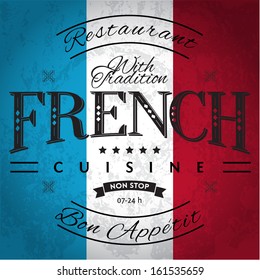 French Cuisine Label On Grunge Flag