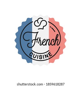French cuisine logo. Round linear logo of french flag on white background