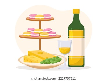 French Cuisine Restaurant with Various Traditional or National Food Dish of France on Flat Style Cartoon Hand Drawn Templates Illustration