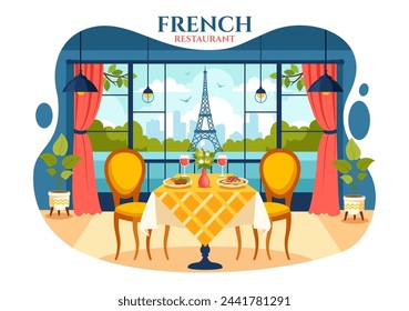 French Cuisine Restaurant Vector Illustration with Various Traditional or National Food Dish of France on Flat Style Cartoon Background