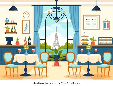 French Cuisine Restaurant Vector Illustration with Various Traditional or National Food Dish of France on Flat Style Cartoon Background