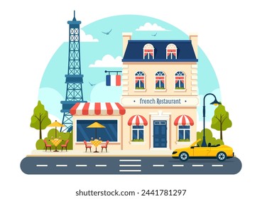 French Cuisine Restaurant Vector Illustration with Various Traditional or National Food Dish of France on Flat Style Cartoon Background