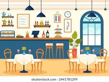 French Cuisine Restaurant Vector Illustration with Various Traditional or National Food Dish of France on Flat Style Cartoon Background