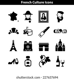 French Culture Icon Set. Basic Signs of France