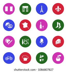 French Culture Icons. White Flat Design In Circle. Vector Illustration. 