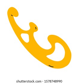 French curve ruler clip art. Simple hand drawn modern doodle drawing, isolated vector illustration in trendy sketch style. Atelier or handicraft sewing hobby symbol, craft accessorie for dressmaking.