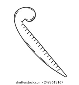 Französische Kurve passt Lineal Linie Symbol an. Handgezeichnete Retro-Dressmaker mit Waage zum Nähen. Schneiden, Modedesign, Schablone Maskottchen, Doodle gekrümmte Lineal Symbol Vektorgrafik