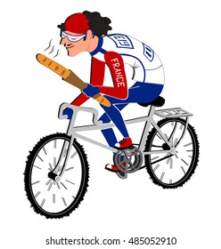 French cyclist with a warm bread on the sport festival.character design.