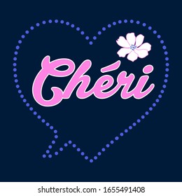 chéri french is darling heart dot flower,Graphic design print t-shirts women,vector,poster,card