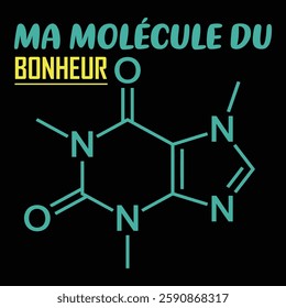 A French design featuring the text 'Ma molécule du bonheur' alongside the serotonin molecule structure.