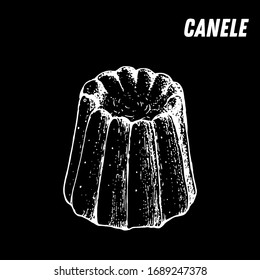 French dessert canele sketch. French pastries . Food menu design template. Hand drawn sketch vector illustration.