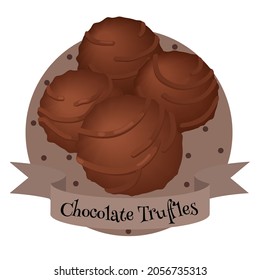 French dessert chocolate truffles. Traditional candies. Colorful illustration for cafe, bakery, restaurant menu or logo and label.